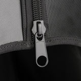 Close-up of a zipper on a gray fabric surface. Golf travel bag protection