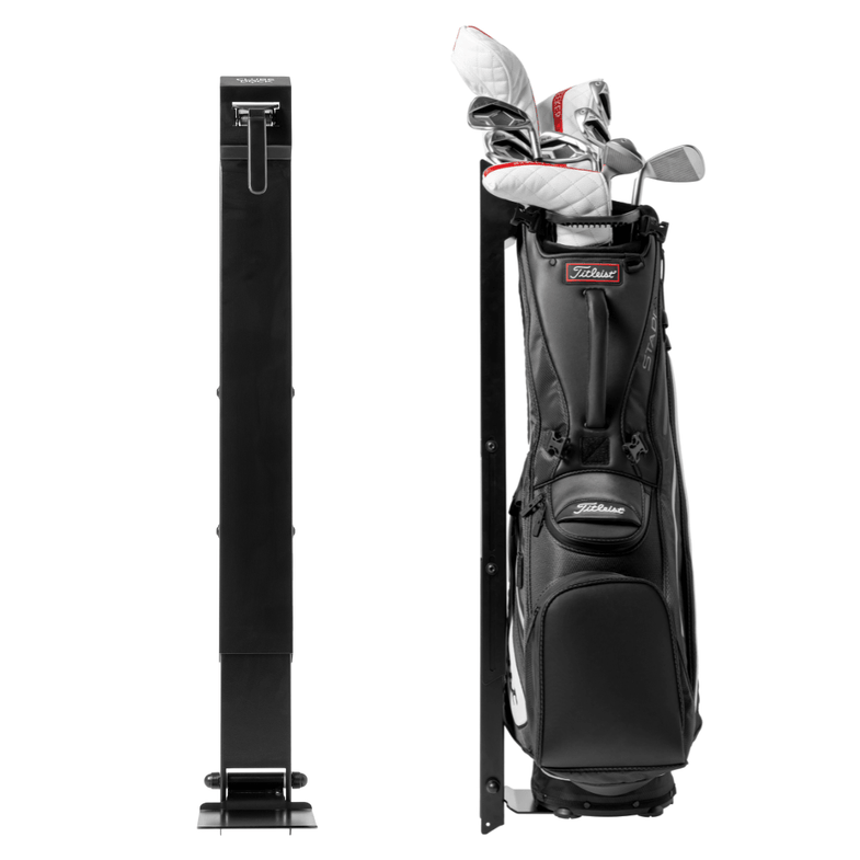 ClubsDock Black - ClubsDock full frontal view + clubsdock with bag and clubs side view
